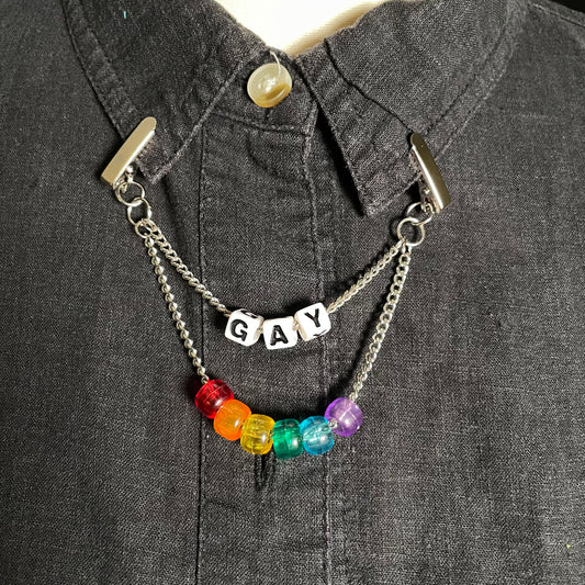 ~*GAY*~ rainbow collar chain - silver