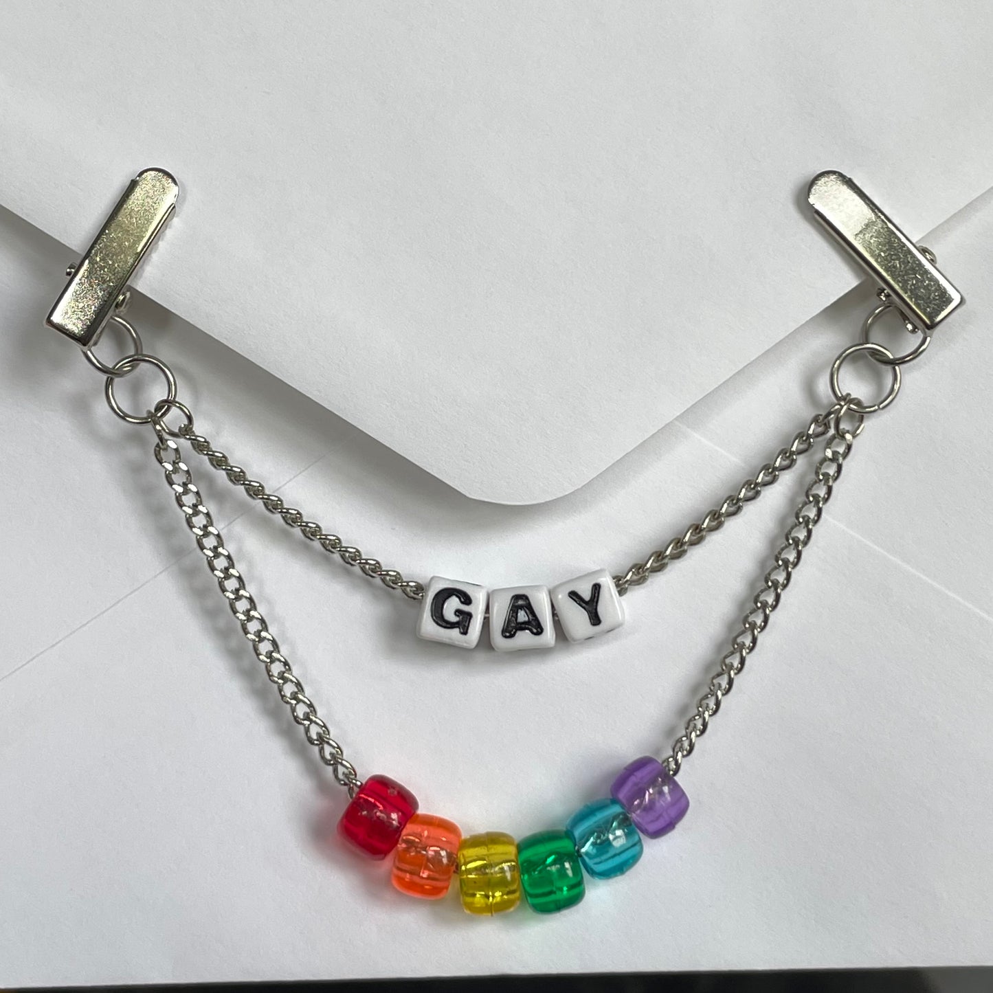 ~*GAY*~ rainbow collar chain - silver