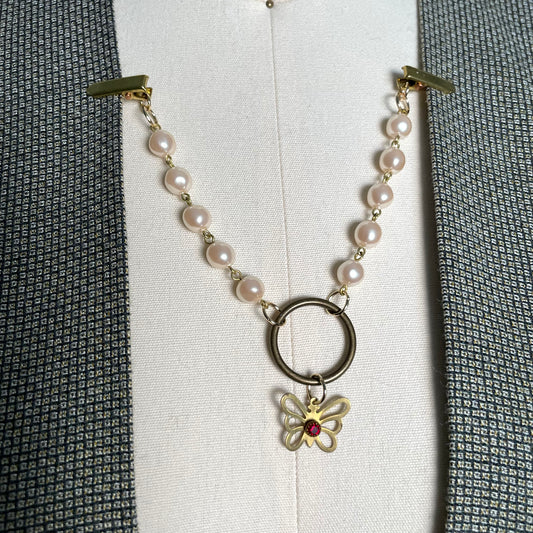 Butterfly pearl clip chain - longer