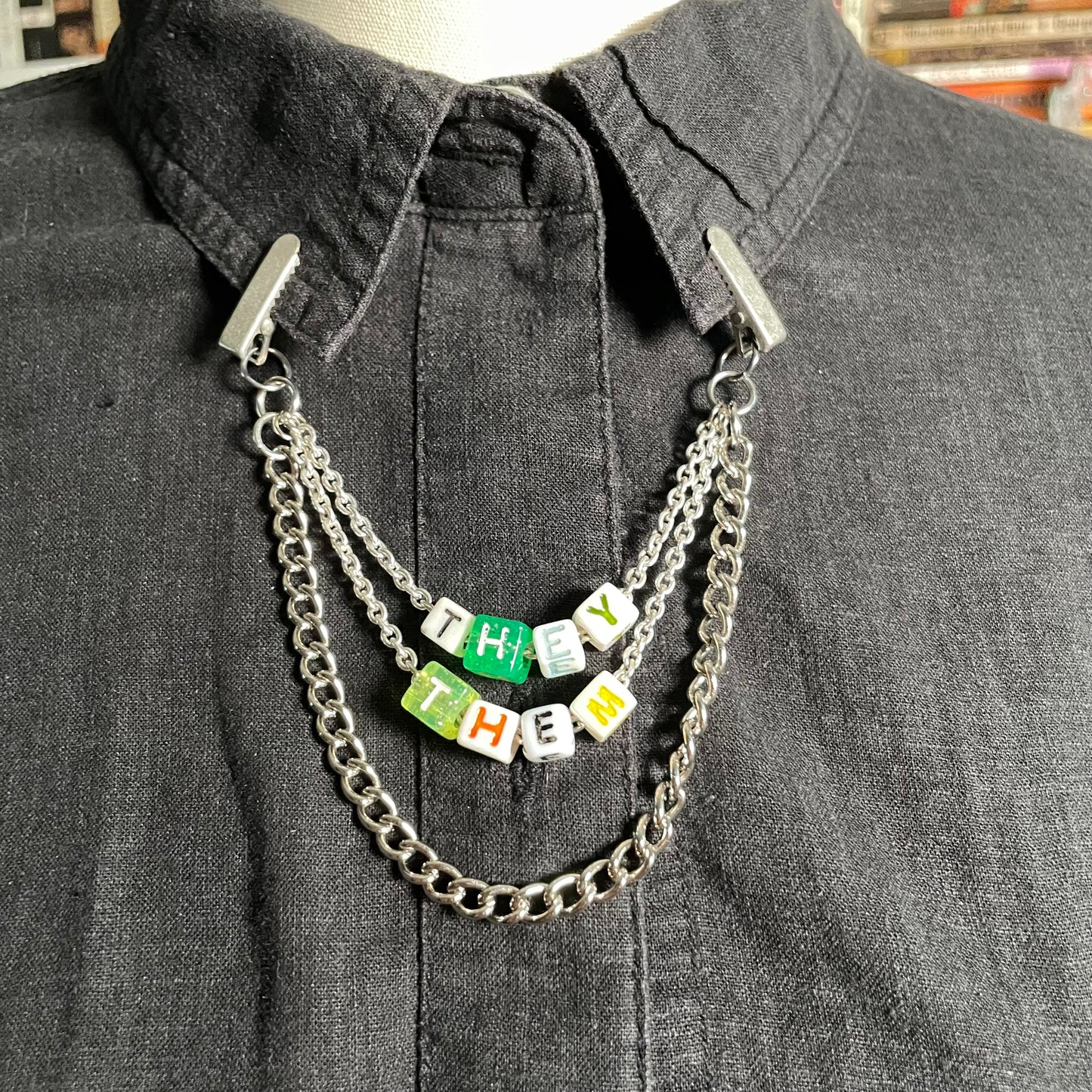 They/them Pronouns collar chain - silver