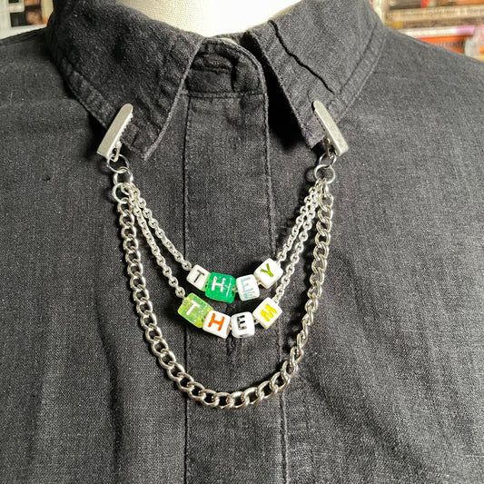 They/them Pronouns collar chain - silver