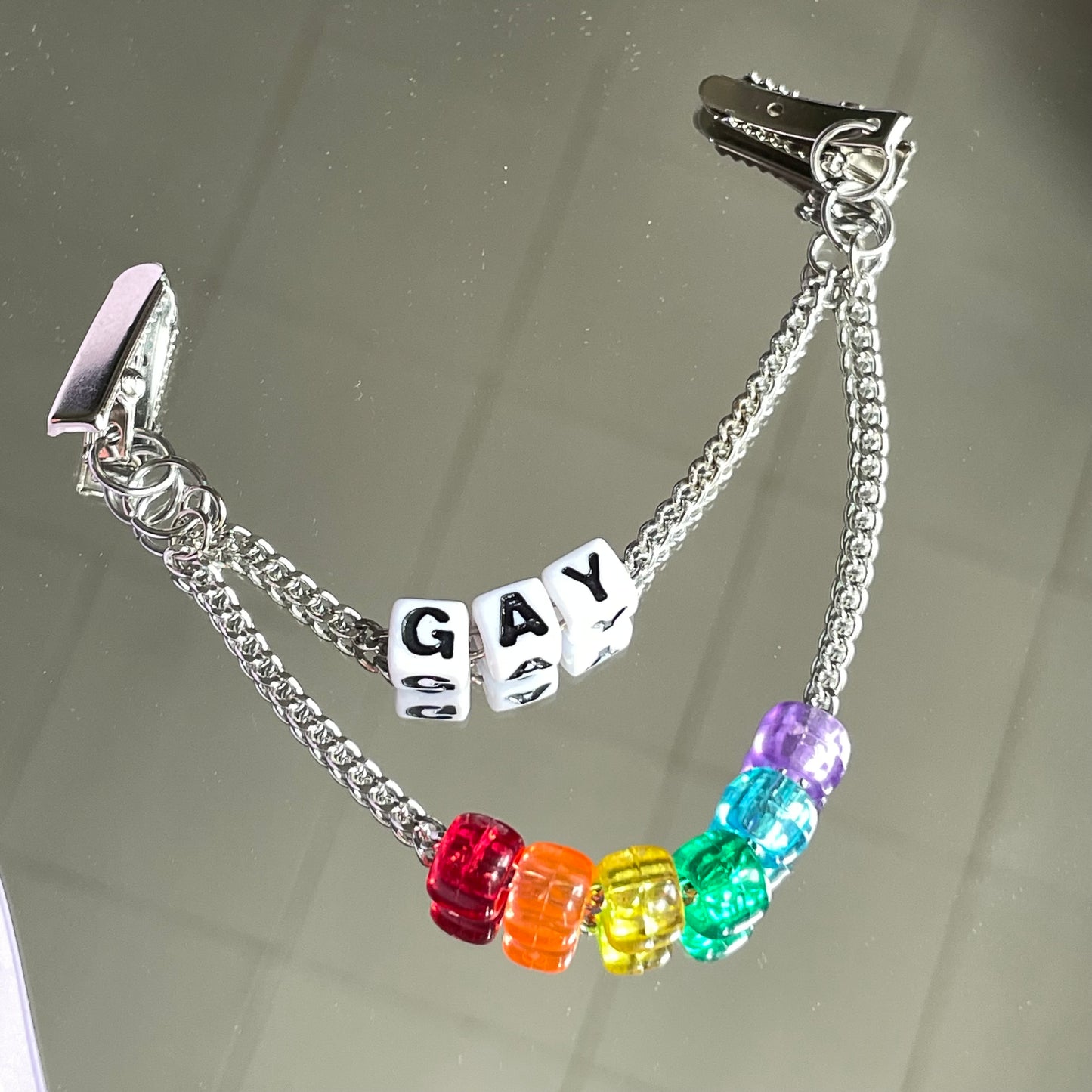 ~*GAY*~ rainbow collar chain - silver