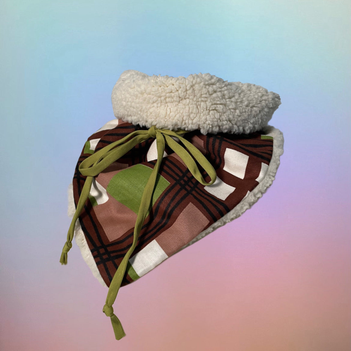 green & brown sherpa neck warmer triangle scarf