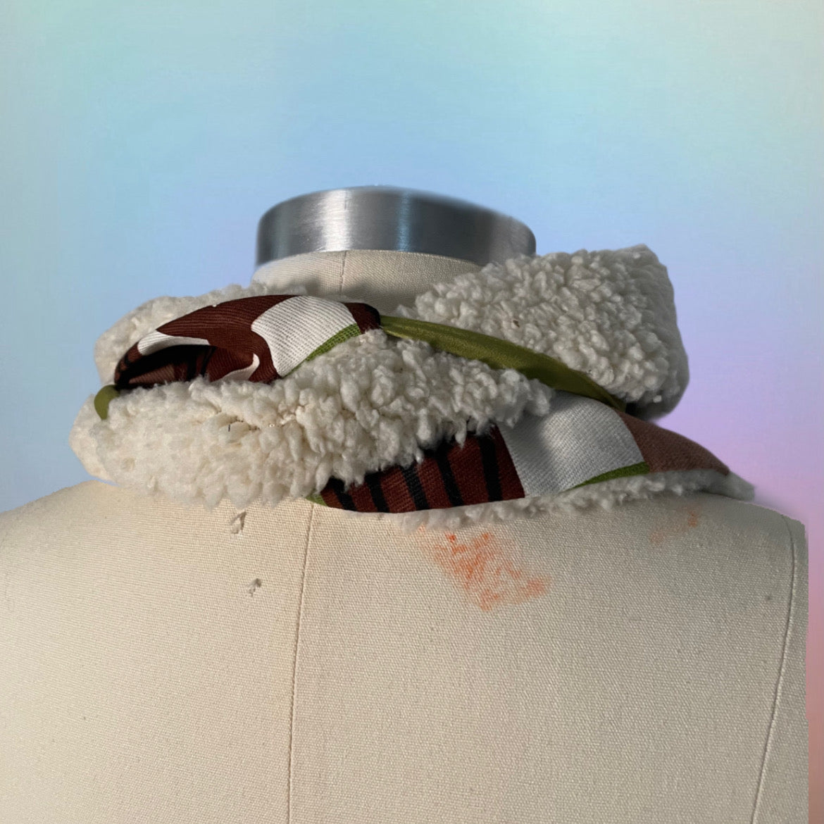 green & brown sherpa neck warmer triangle scarf
