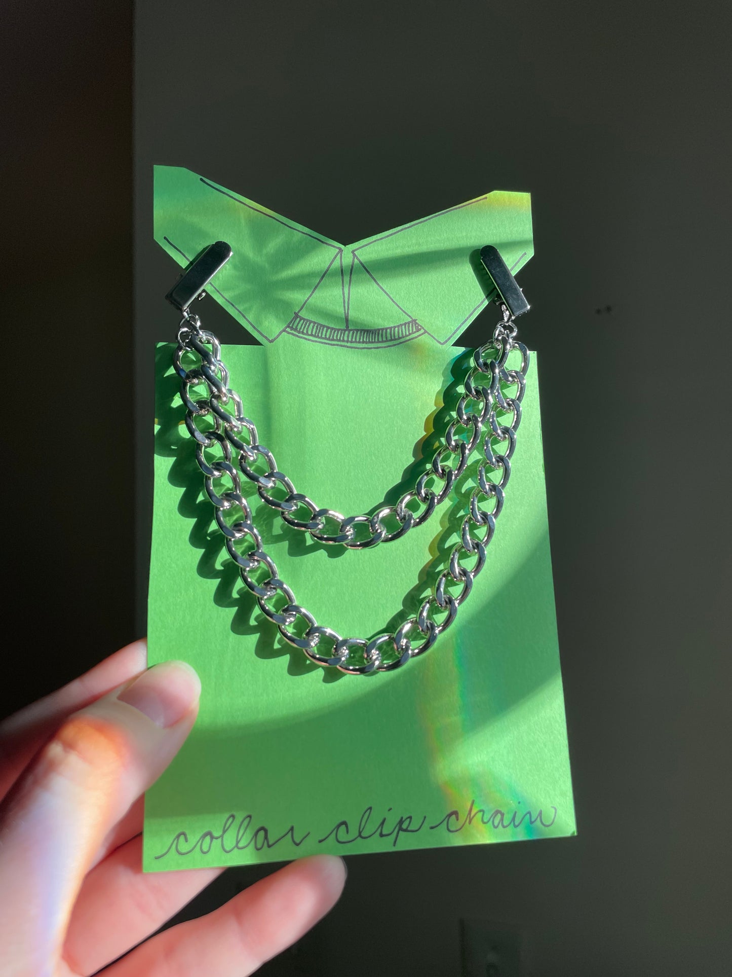 Dual chain silver tone collar clip