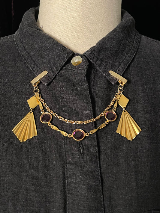 Purple deco goldtone collar clip