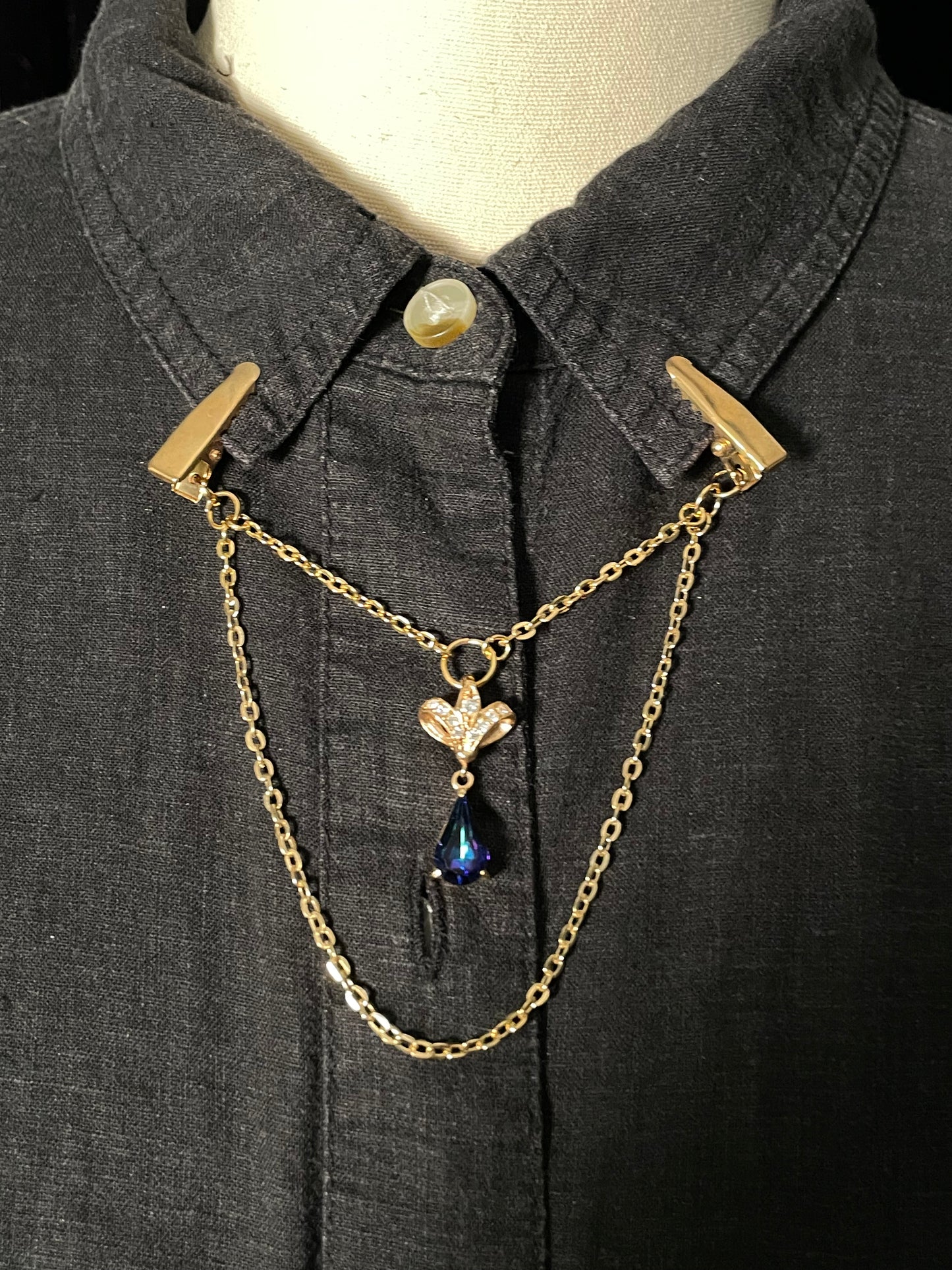 Indigo drop goldtone collar clip