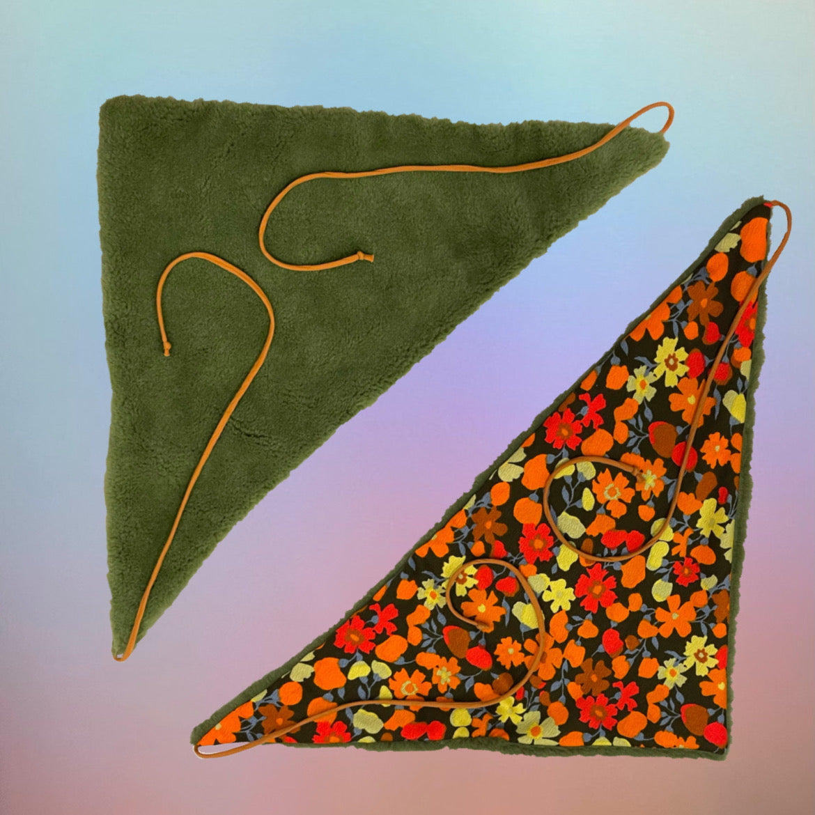 Fuzzy floral reversible triangle scarf