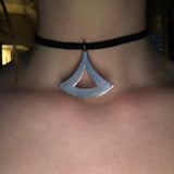 triangle pendant braided choker - silver